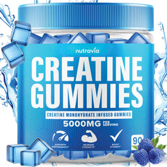 Nutravia Creatine Gummies blue raspberry bottle for easy daily supplementation