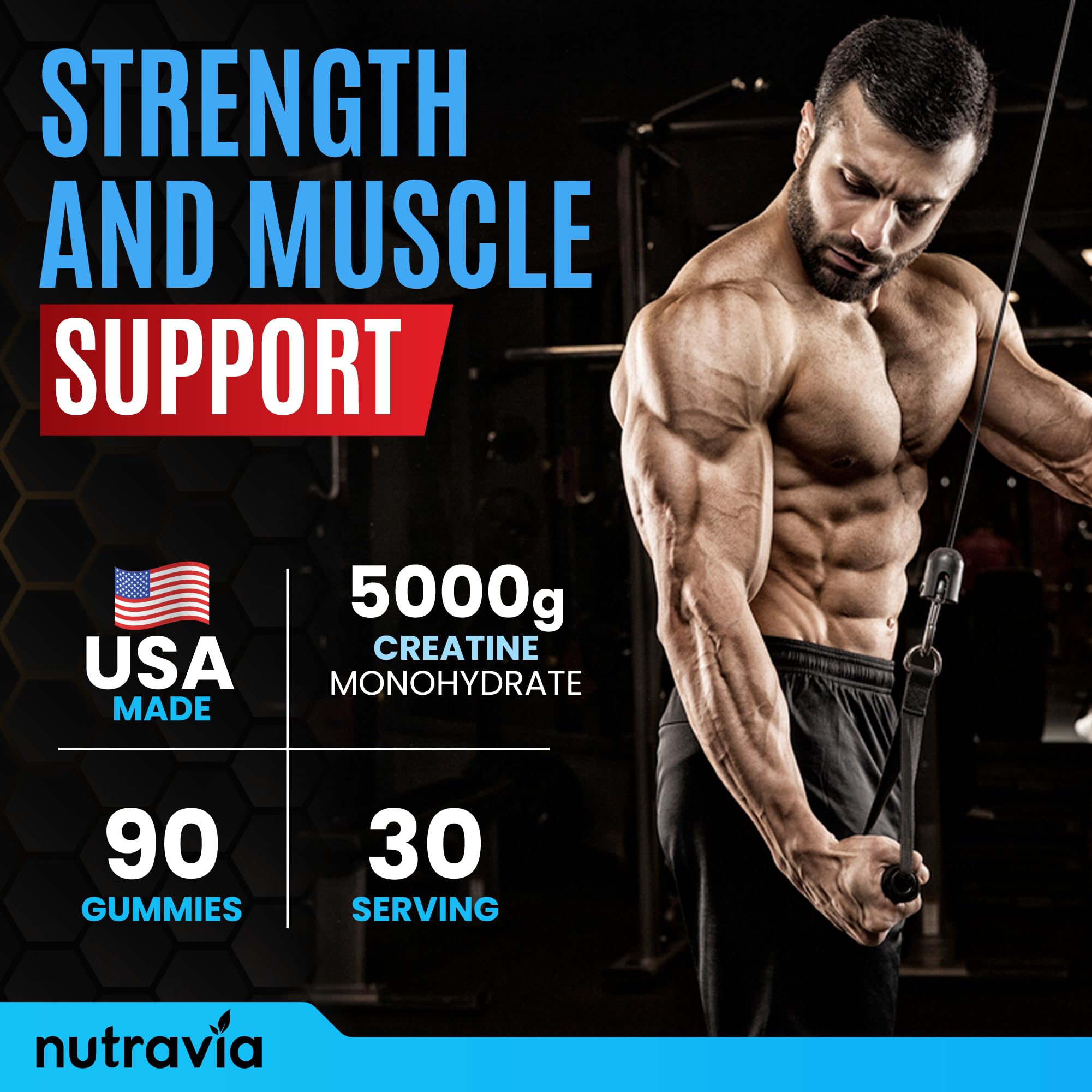 Nutravia blue raspberry flavor gummies with vibrant color and no chalky aftertaste