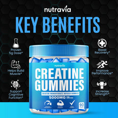 Close-up of Nutravia Creatine Gummies showing chewy texture and flavor