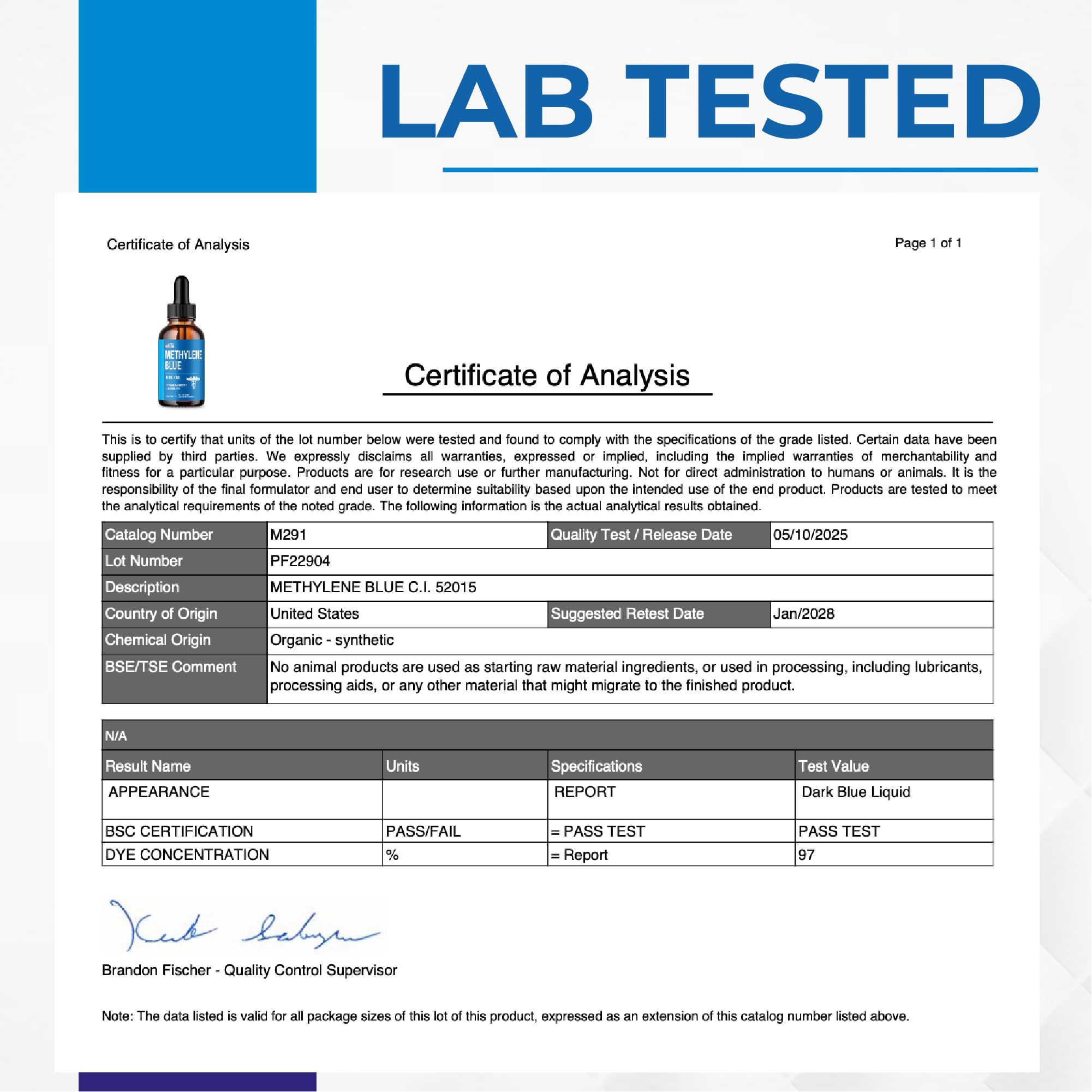 Nutravia Methylene Blue Drops bottle-pour demonstrates easy administration.