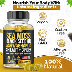 Nutravia Sea Moss Gummies bottle-side label highlights ingredients for daily routine.
