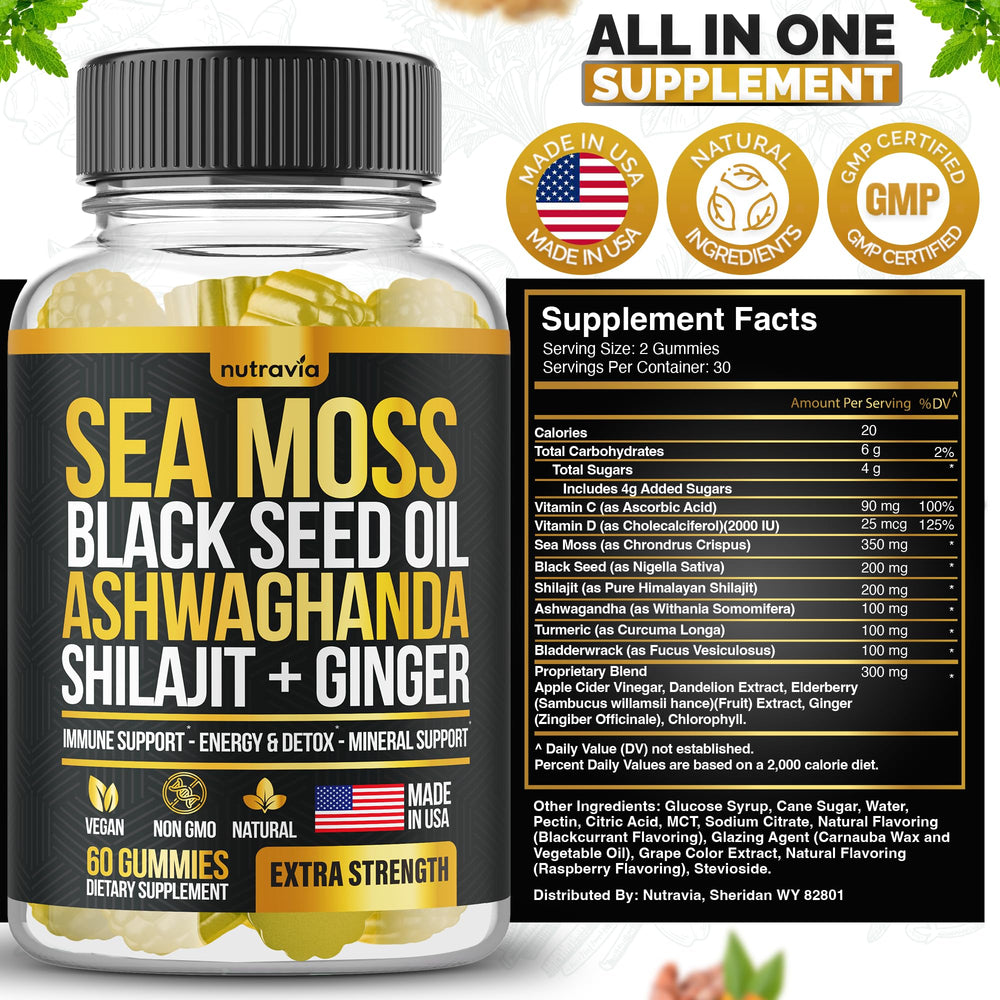 Nutravia Sea Moss Gummies closeup-texture captures chewy, enjoyable consistency.