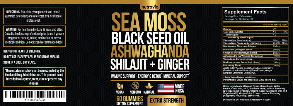 Nutravia Sea Moss Gummies elderberry-detail emphasizes flavorful immune-support element.