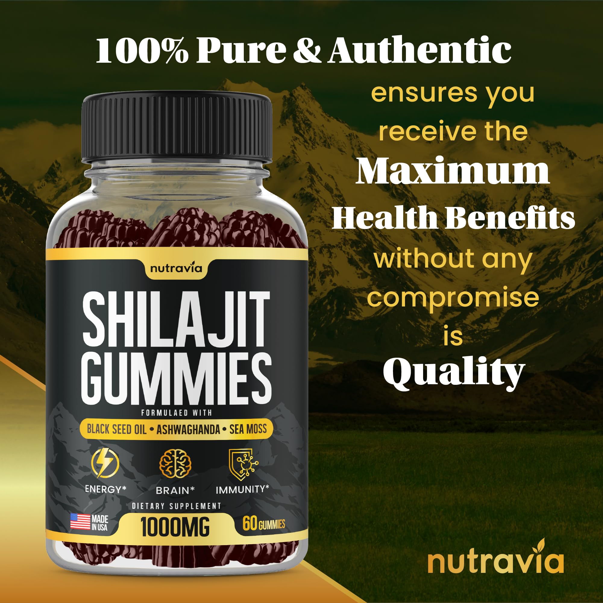 Nutravia Shilajit Gummies with Ashwagandha for stress support