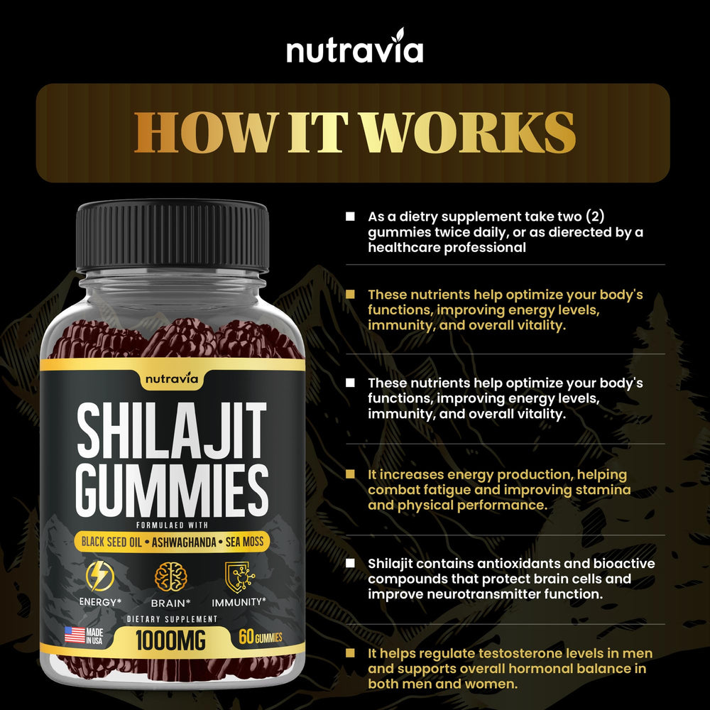 Nutravia Shilajit Gummies with Black Seed Oil for daily vitality