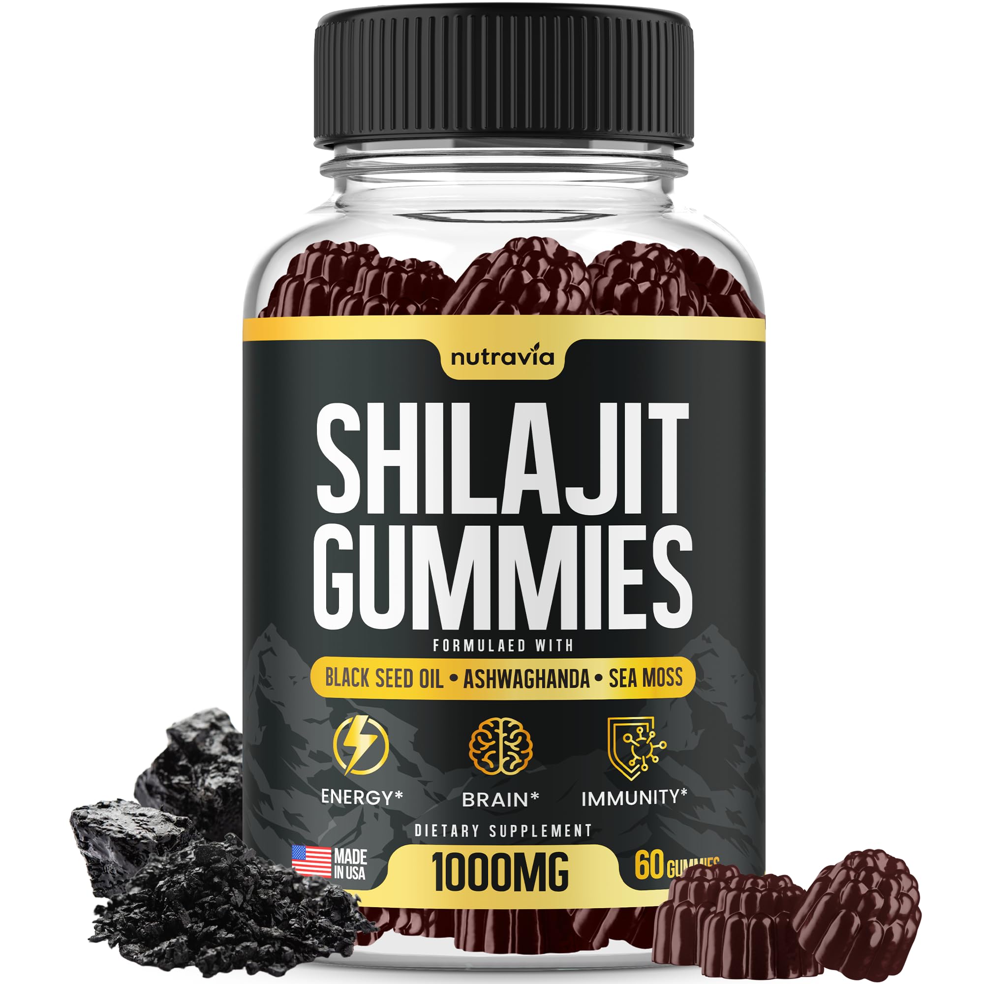 Nutravia Shilajit Gummies front bottle for easy daily wellness