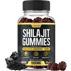 Nutravia Shilajit Gummies front bottle for easy daily wellness
