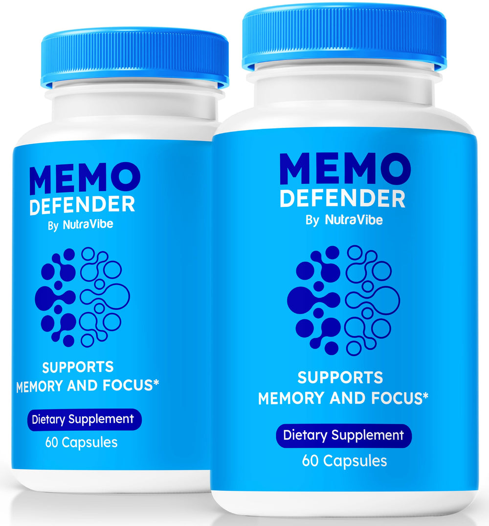 NutraVibe Memo Defender bottle front view showcasing the product for daily focus support.