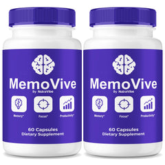 NutraVibe MemoVive bottle front view, daily brain support for focus and clarity.
