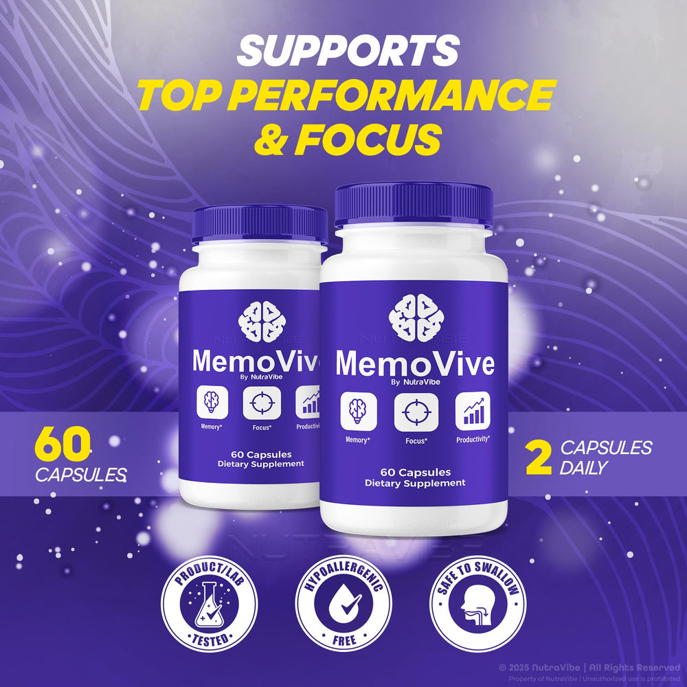 MemoVive label closeup showing natural ingredients for mental performance.