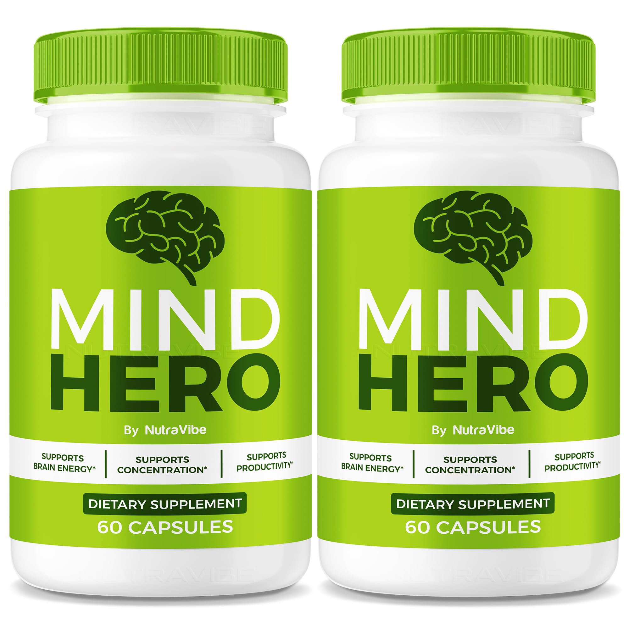 NutraVibe Mind Hero capsules bottle for everyday focus support.