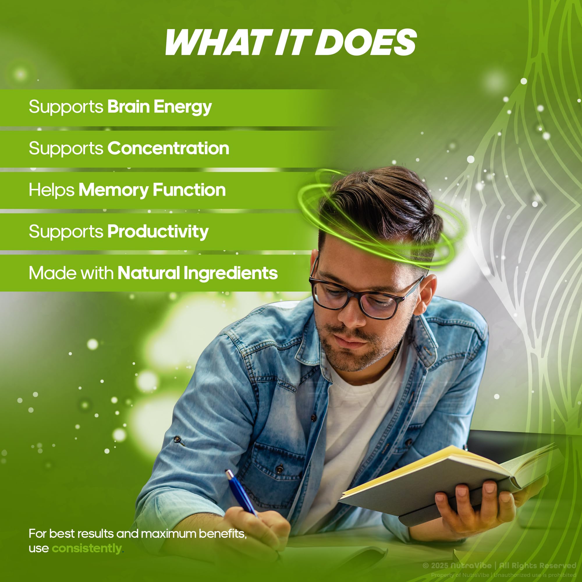 NutraVibe Mind Hero daily routine scene showing simple pill-taking.
