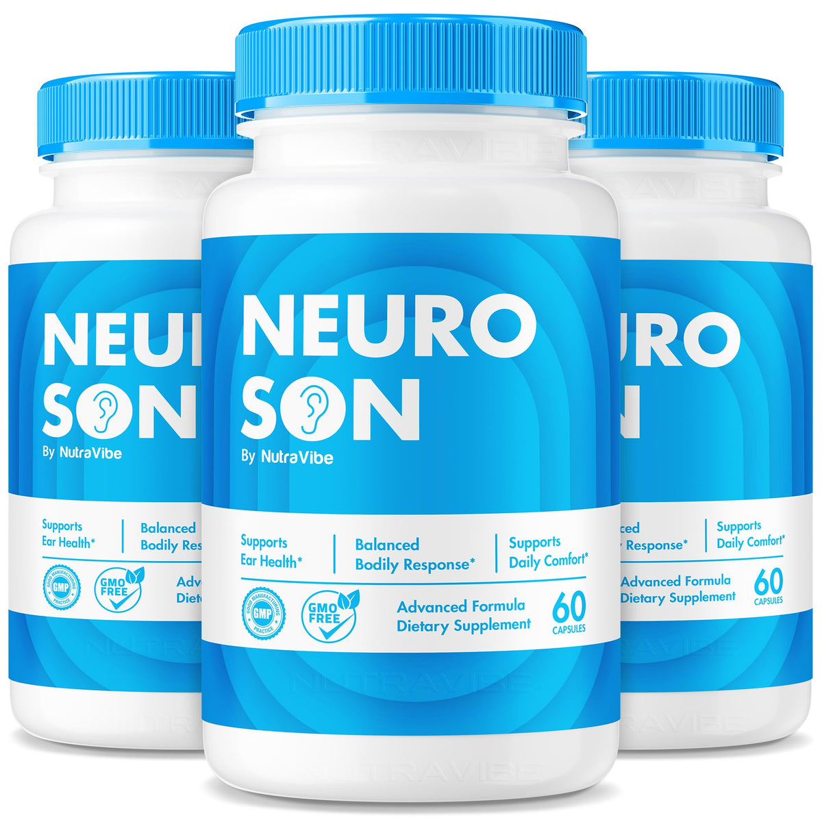 NutraVibe NeuroSon 3-pack bottle for convenient daily ear health support.