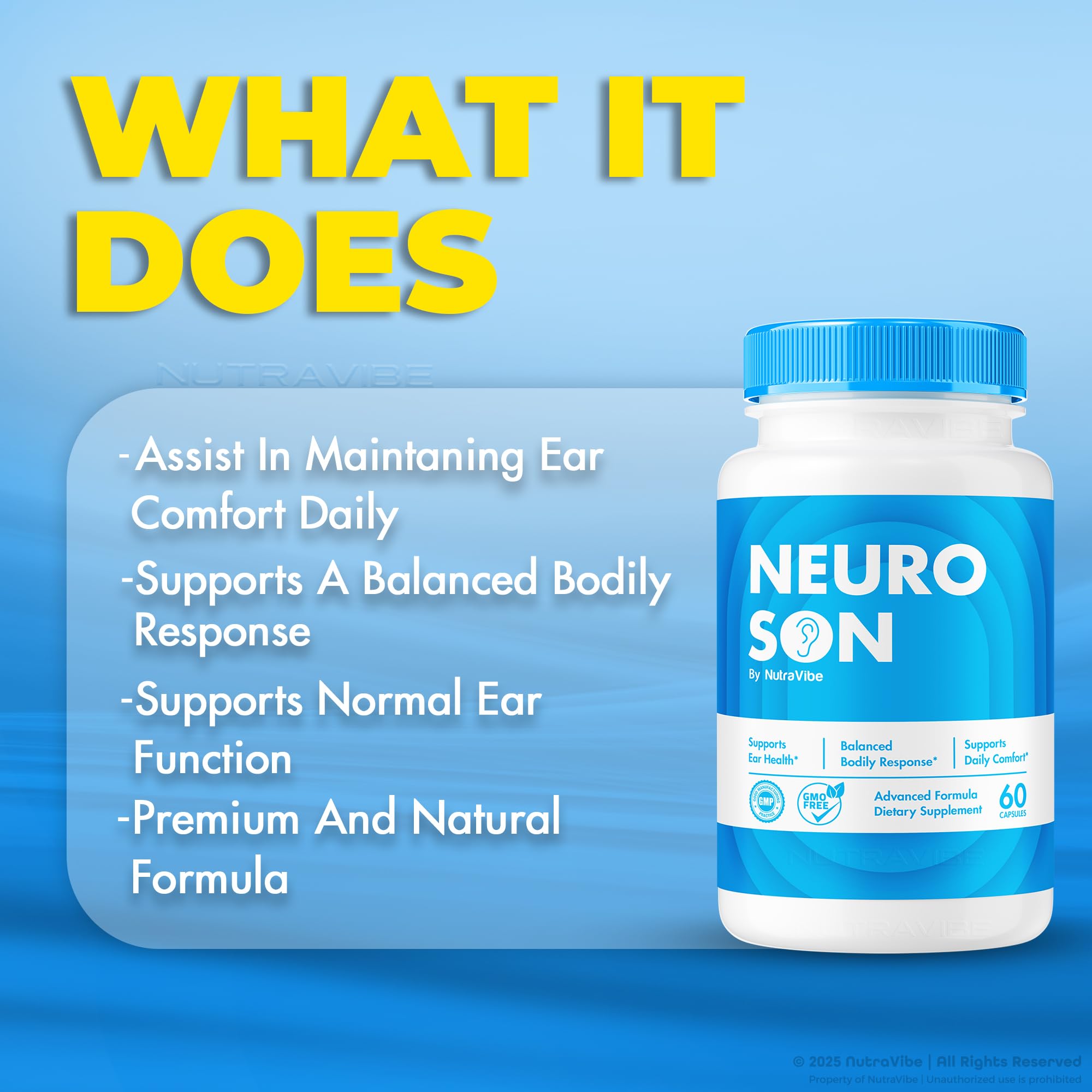 NutraVibe NeuroSon on-the-go lifestyle image highlights ongoing auditory comfort.