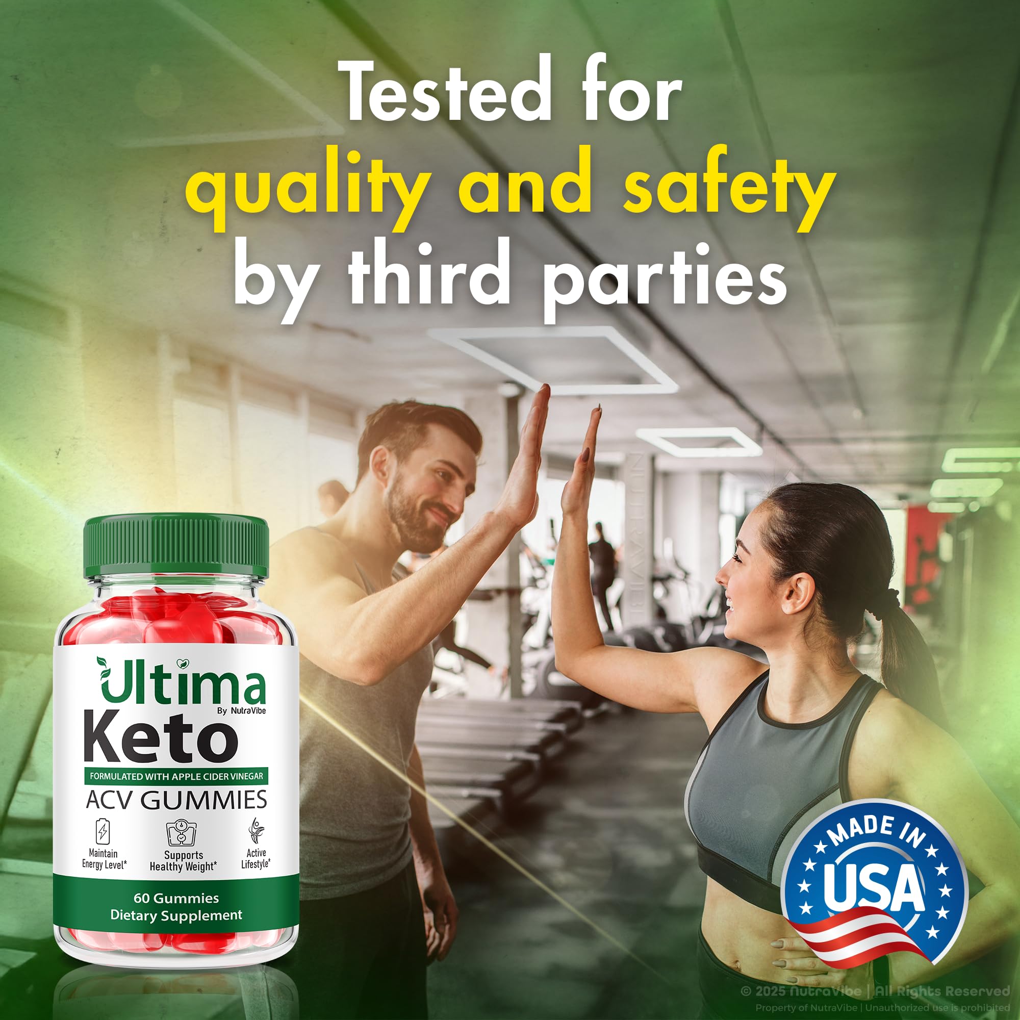 NutraVibe Ultima Keto ACV Gummies bottle beside a glass for everyday wellness