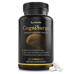 Nutraville CogniSurge bottle label indicating memory and focus support.