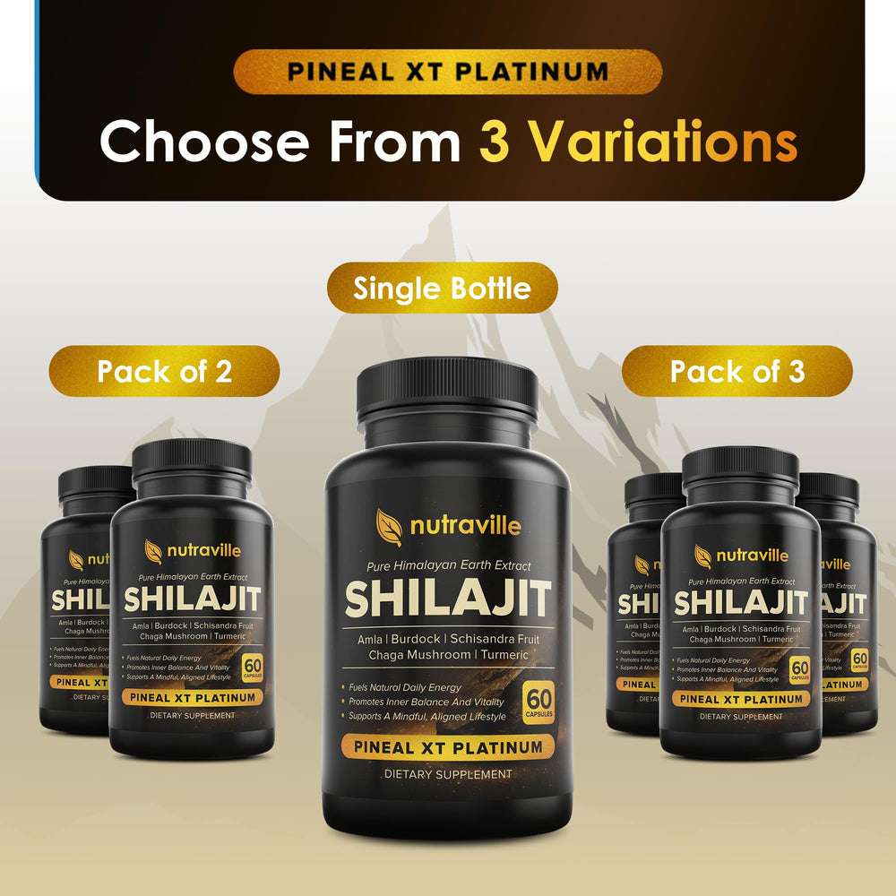 Nutraville Pineal XT Platinum vegan and non-GMO icon on packaging.