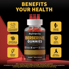Nutravita Berberine Gummies closeup showing gummy texture and flavor.