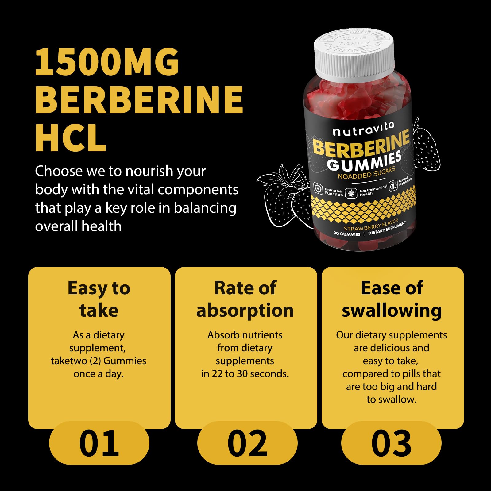 Nutravita Berberine Gummies ingredient panel highlighting organic berberine.