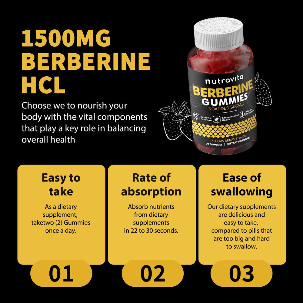 Nutravita Berberine Gummies ingredient panel highlighting organic berberine.