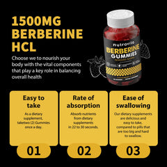 Nutravita Berberine Gummies ingredient panel highlighting organic berberine.