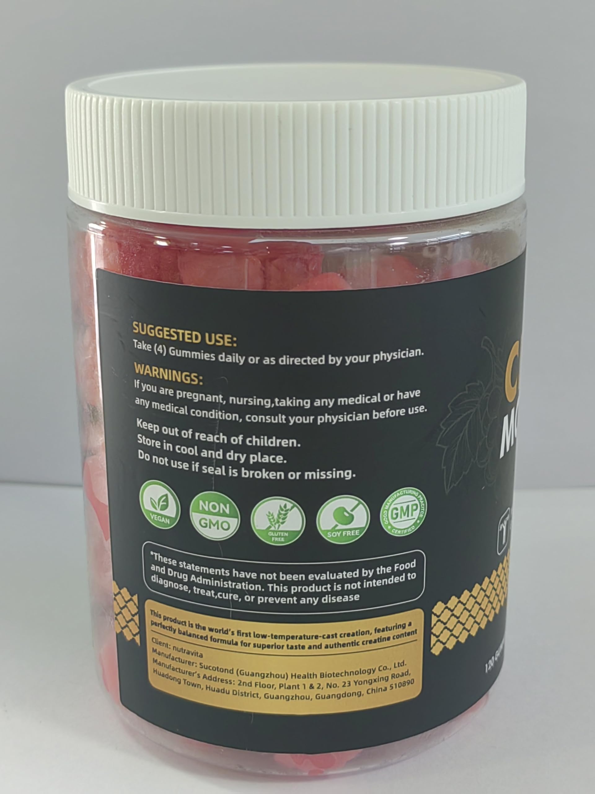Gummies being poured from bottle demonstrates easy 3-gummy serving.
