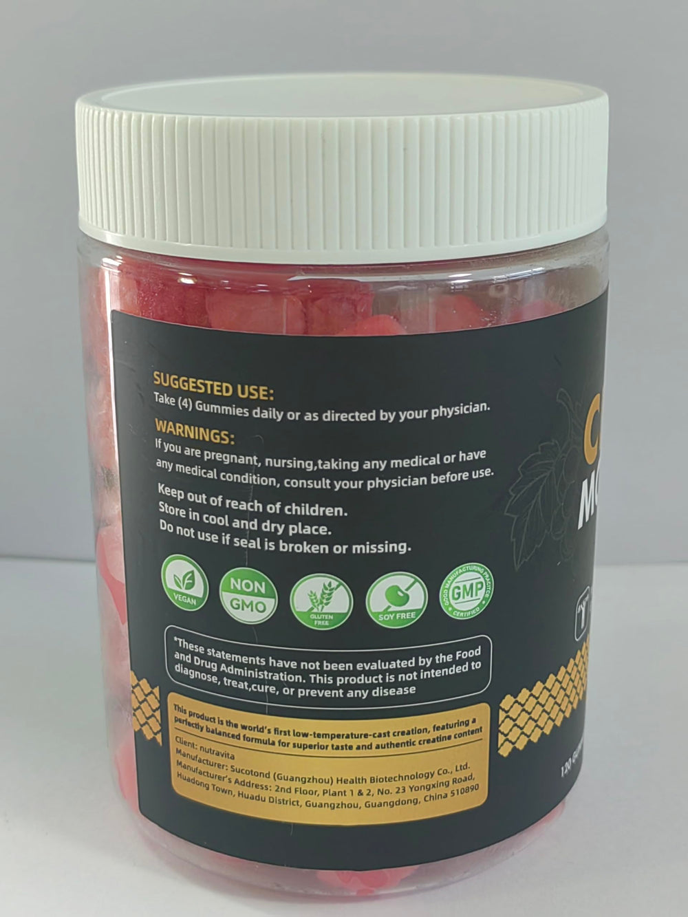 Gummies being poured from bottle demonstrates easy 3-gummy serving.