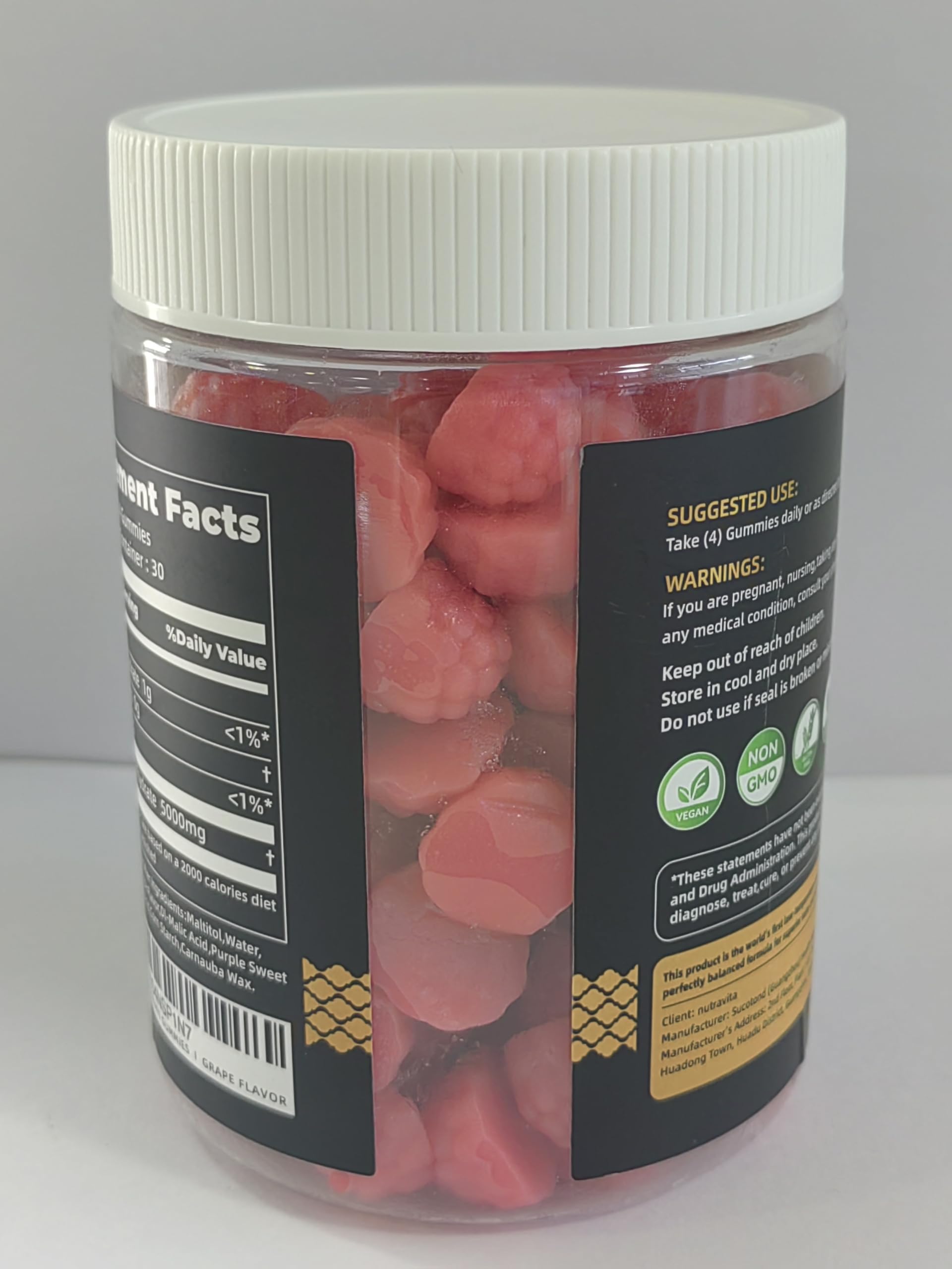 Grape-flavor package image conveys pleasant taste during training.
