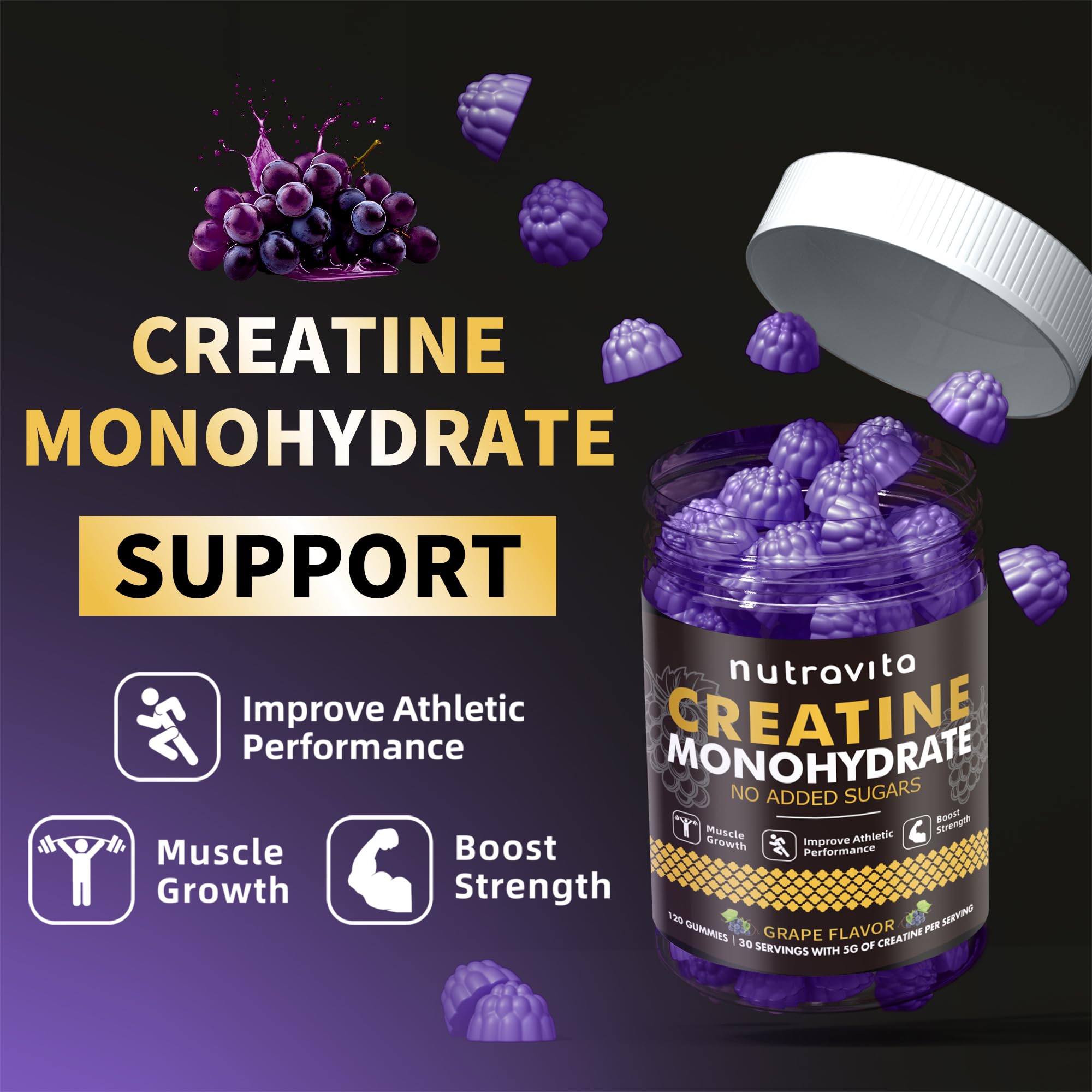 Vegan symbol on packaging reinforces plant-based creatine option.