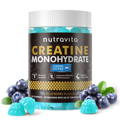 Nutravita creatine gummy blueberry bottle ready for daily workouts.