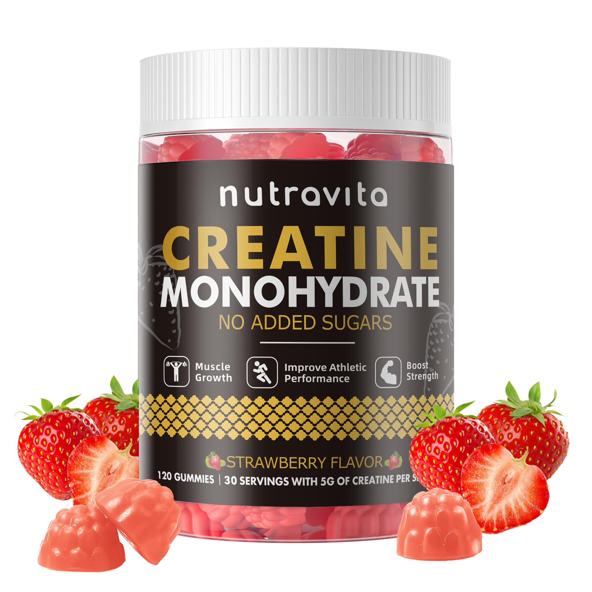Nutravita Creatine Gummy bottle beside glass for on the go use