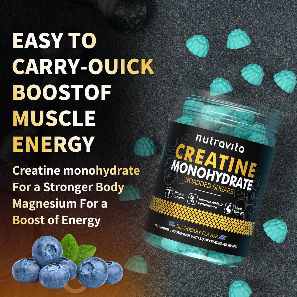On-the-go daily use of Nutravita creatine gummy during a workout break.