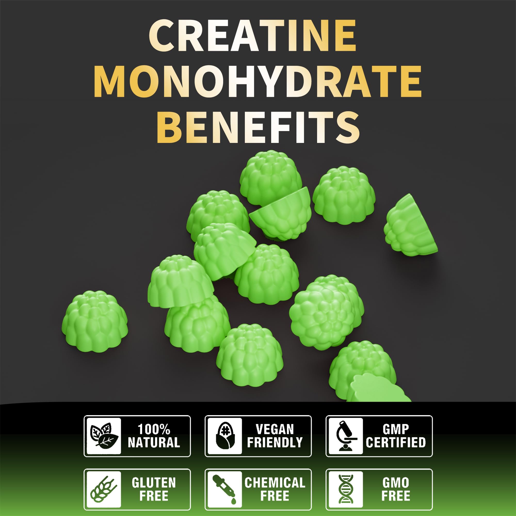 Nutravita Creatine Gummy ingredients panel showing vegan sugar-free formula.