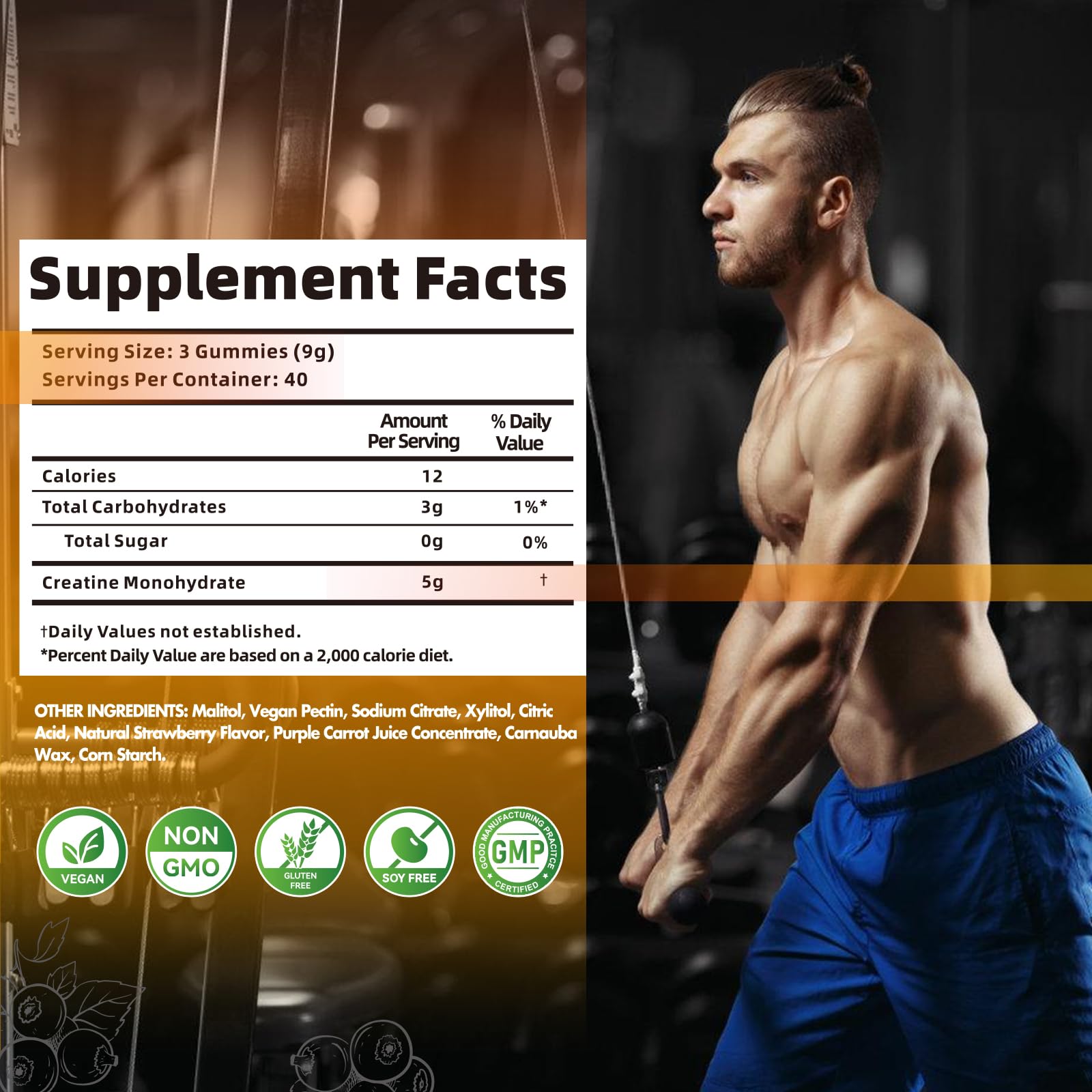 Vegan, gluten-free Nutravita creatine gummy suitable for easy supplementation.