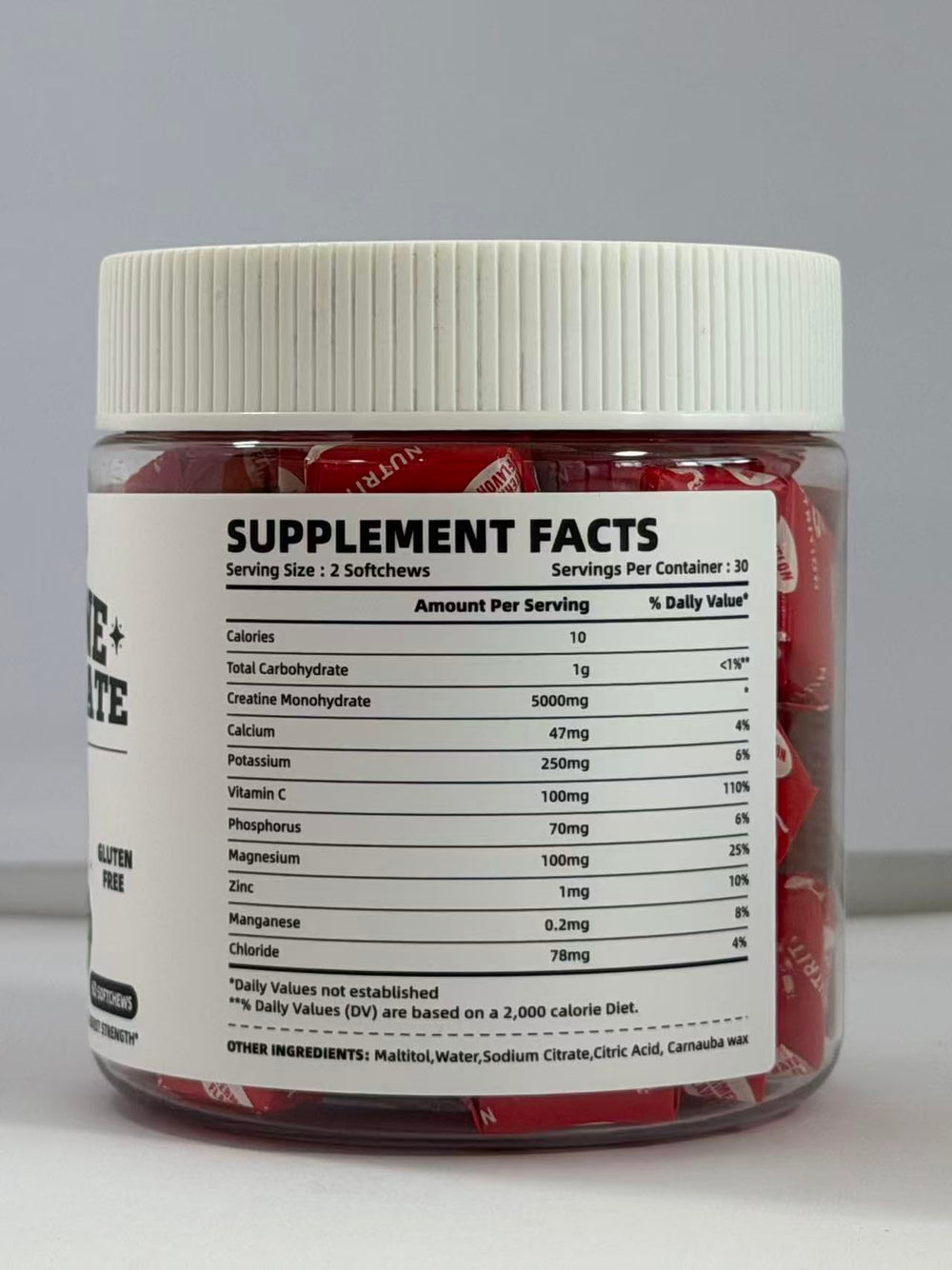 NUTRAVITA Creatine Monohydrate Chews chewy texture and strawberry flavor.