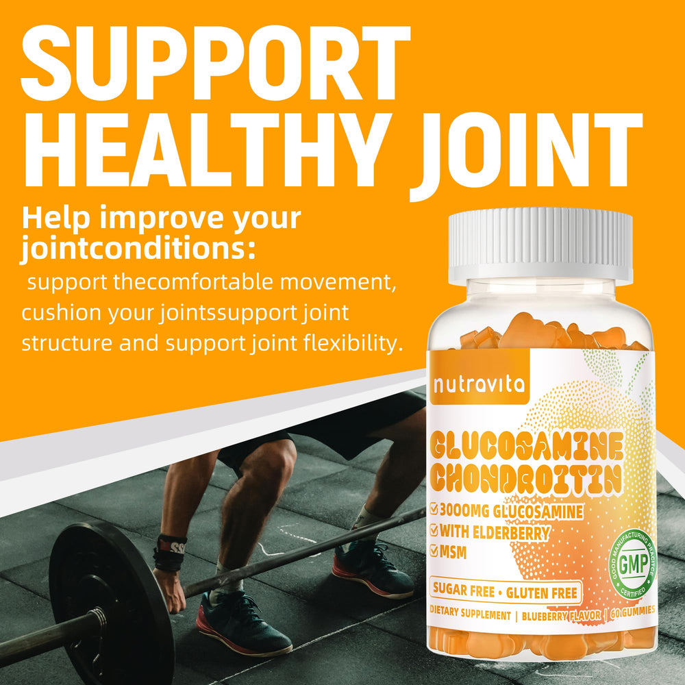 Nutravita ingredients panel featuring glucosamine, chondroitin, MSM