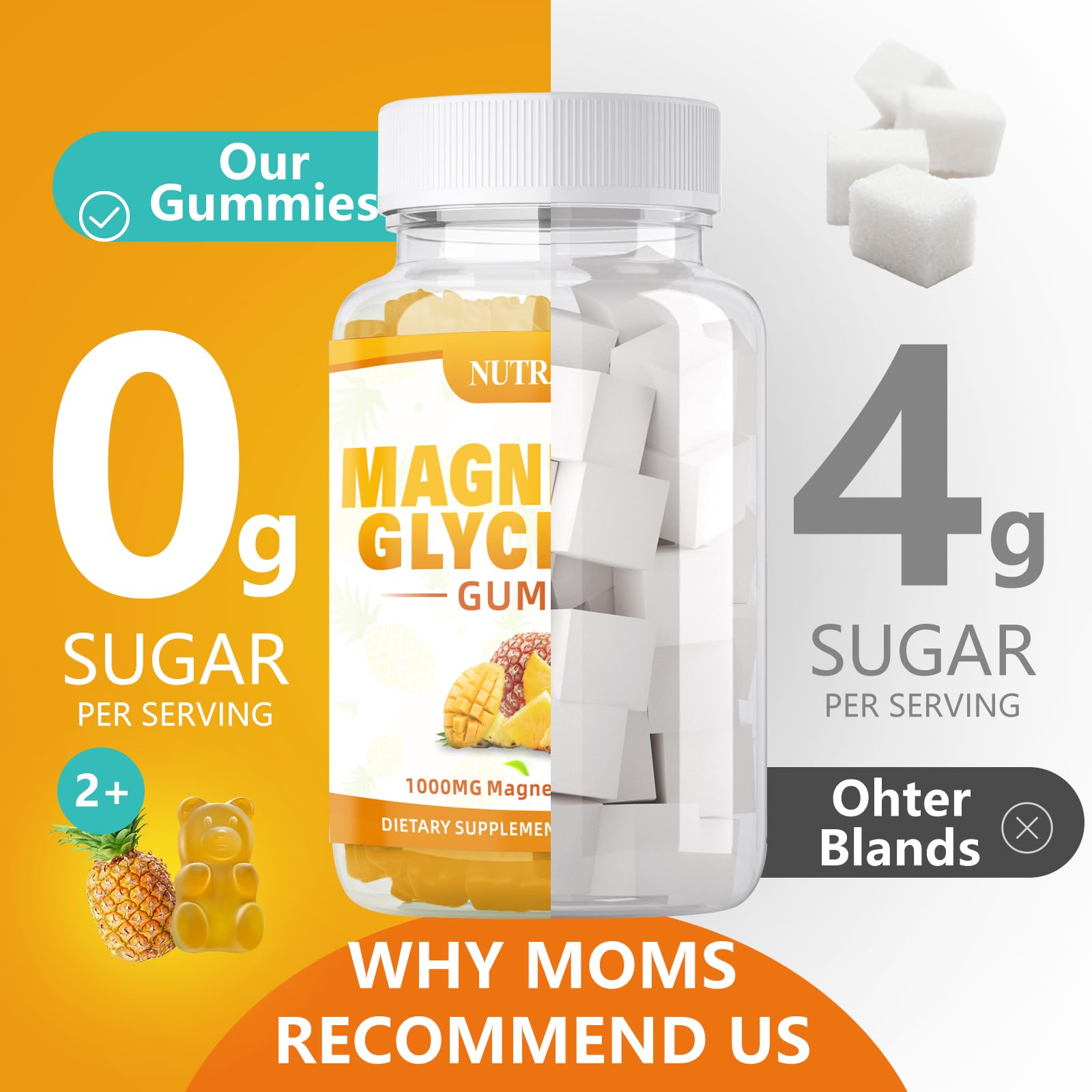 Nutravita gummies flavor close-up highlighting natural raspberry and mango-pineapple notes.