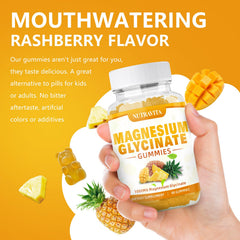 Nutravita magnesium glycinate gummies ingredients panel highlighting chelated minerals and vitamins.