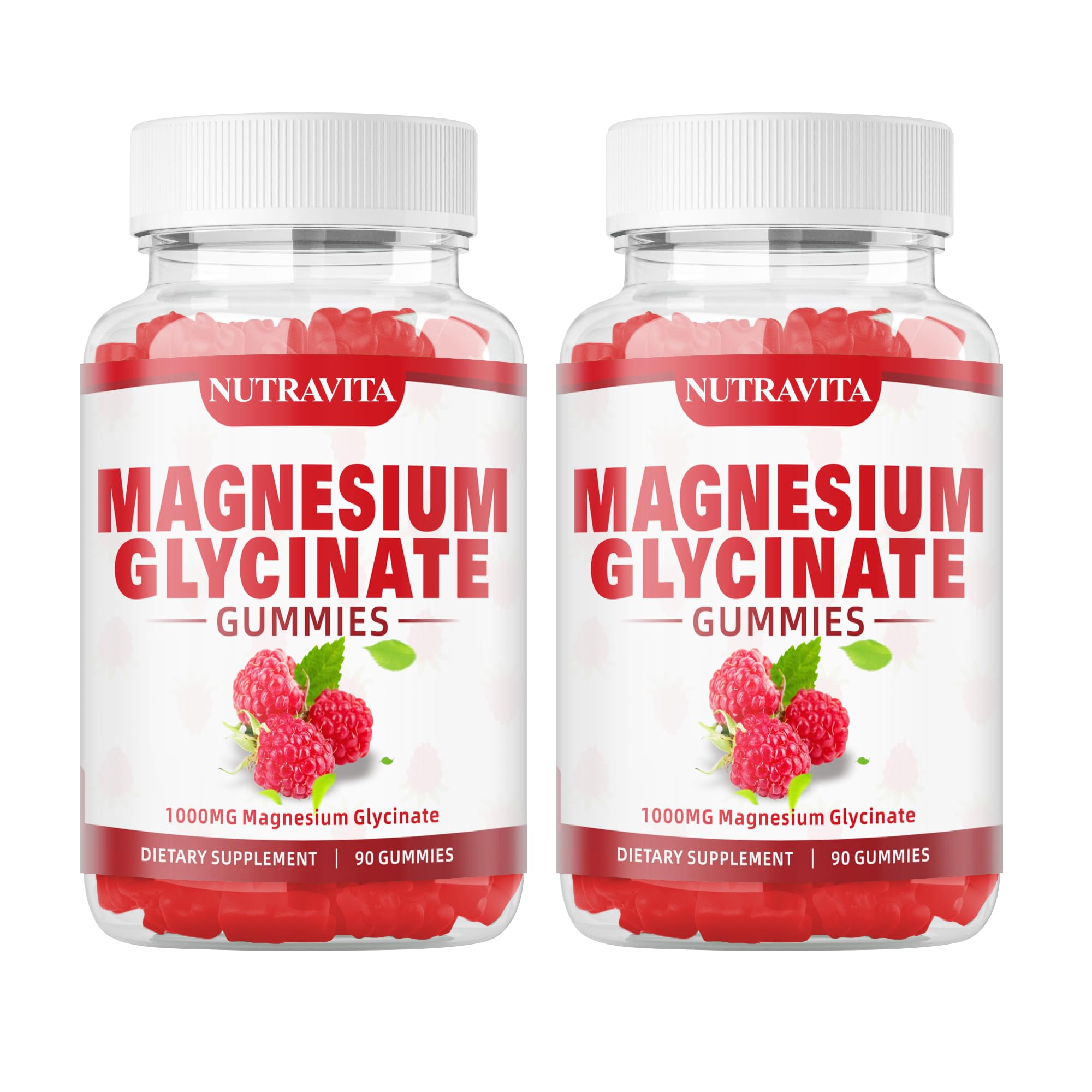 Nutravita Magnesium Glycinate Gummies Raspberry bottle showing calm, tasty flavor