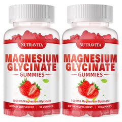 Nutravita Magnesium Glycinate Gummies bottle with strawberry flavor for daily calm.