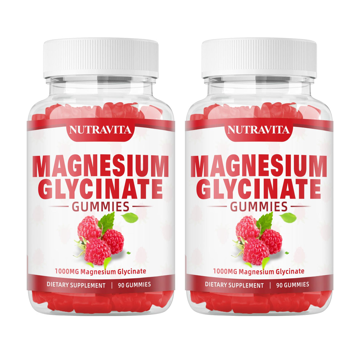 Nutravita Magnesium Glycinate Gummies Raspberry bottle showing calm, tasty flavor