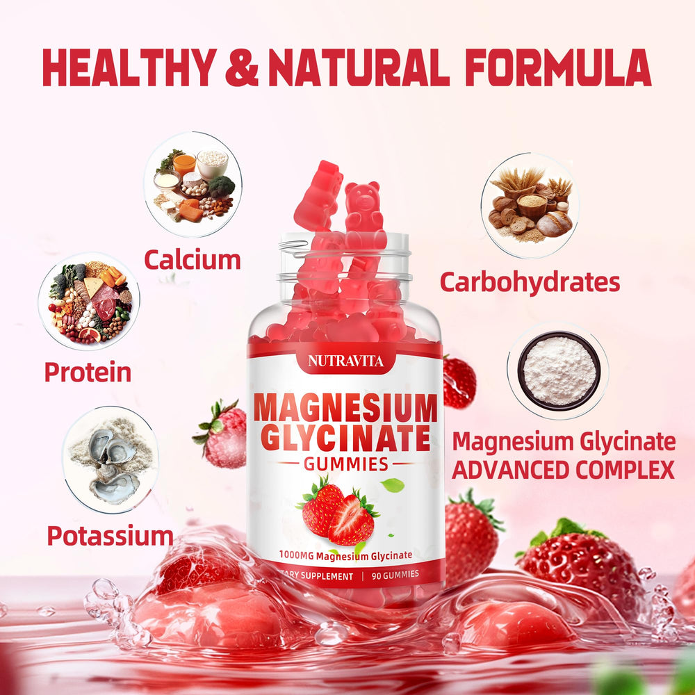 Nutravita magnesium glycinate gummies close-up of a raspberry gummy for easy daily use.