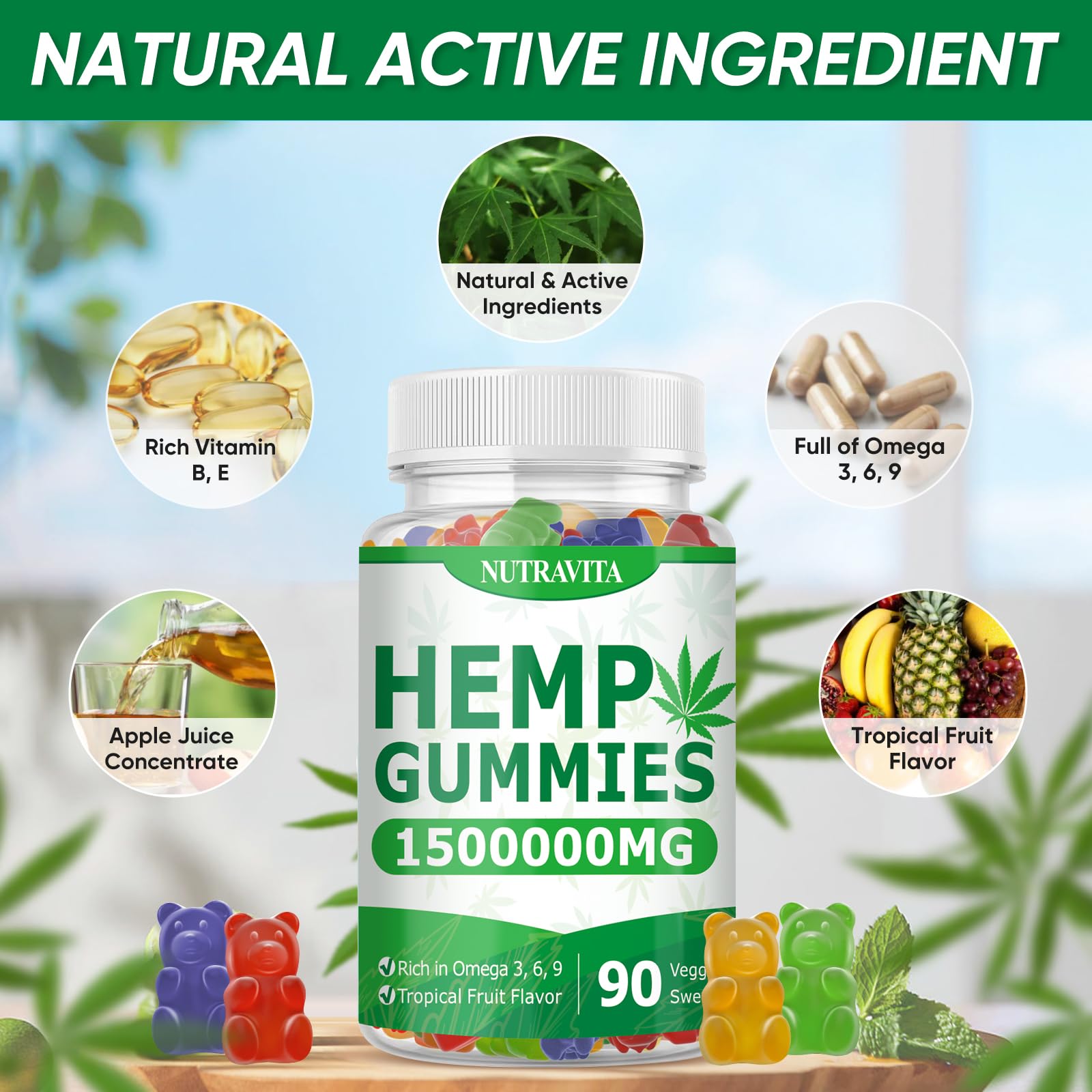 Nutravita Naturals Fruit Hemp Gummies bites closeup featuring cute shapes.