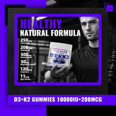 Nutravita D3 K2 gummies close-up in blueberry flavor