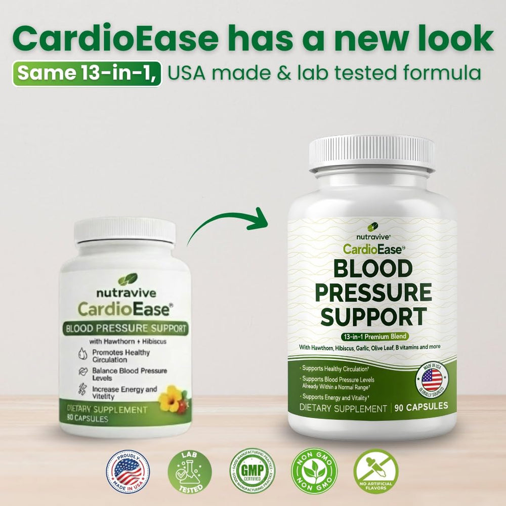Nutravive 13-in-1 capsules shown for daily heart health routine