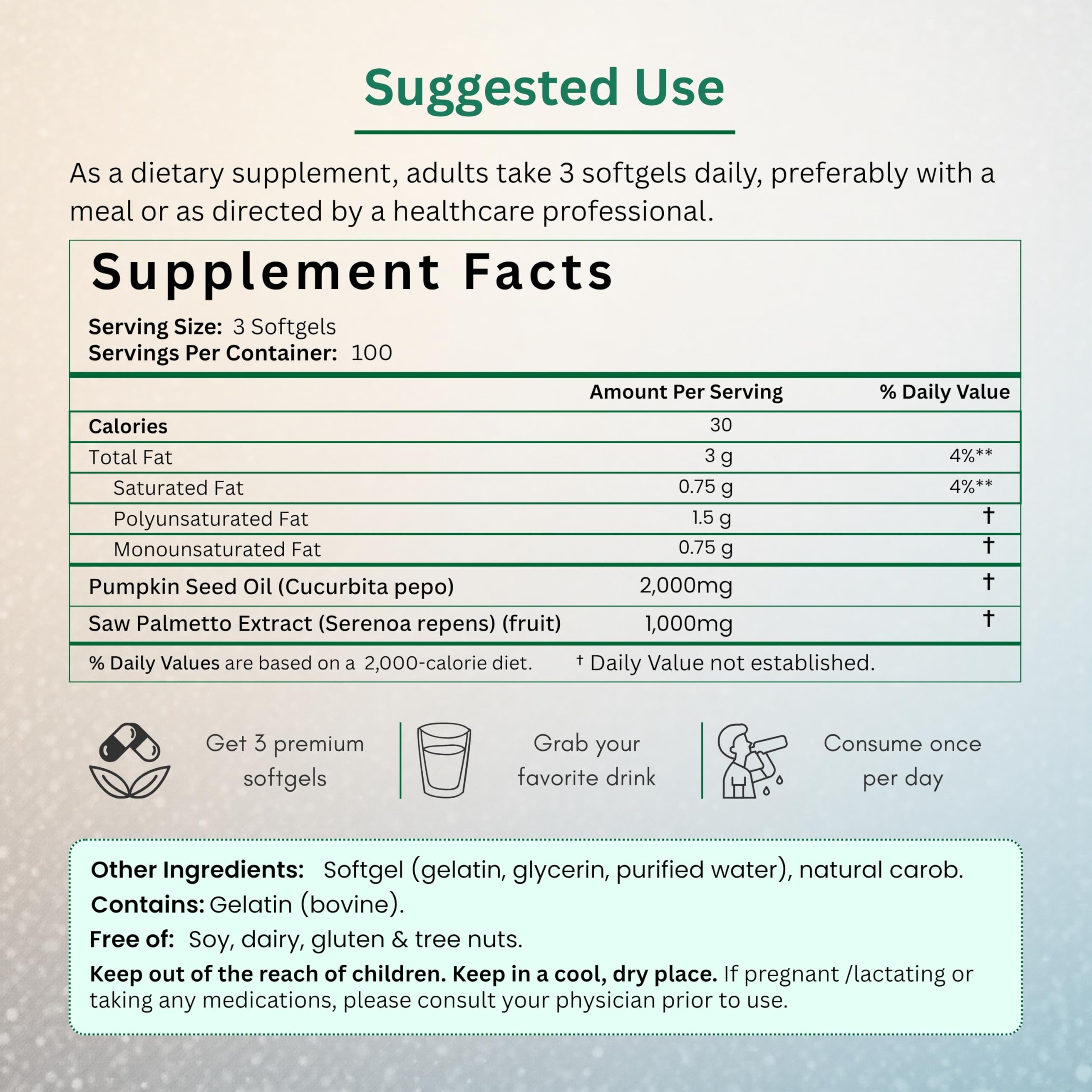 NutraVora softgels in hand illustrating easy daily capsules