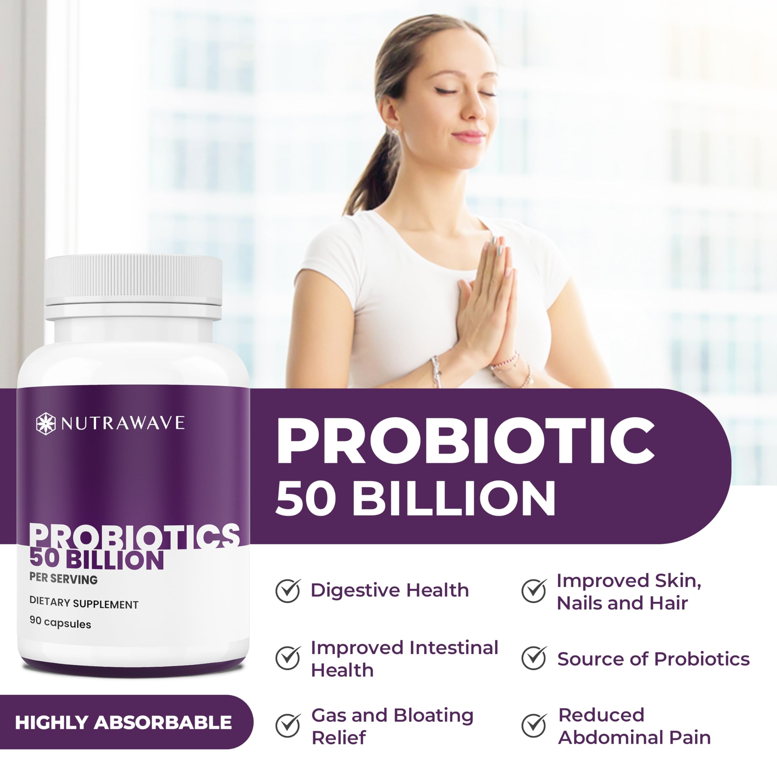 Nutrawave bottle on desk showing convenient daily gut health support.