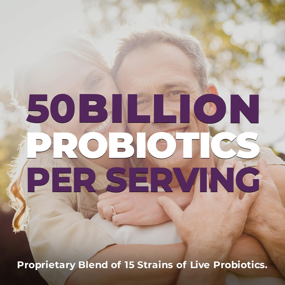 Nutrawave packaging and glass bottle emphasize premium easy to store probiotic supplement.