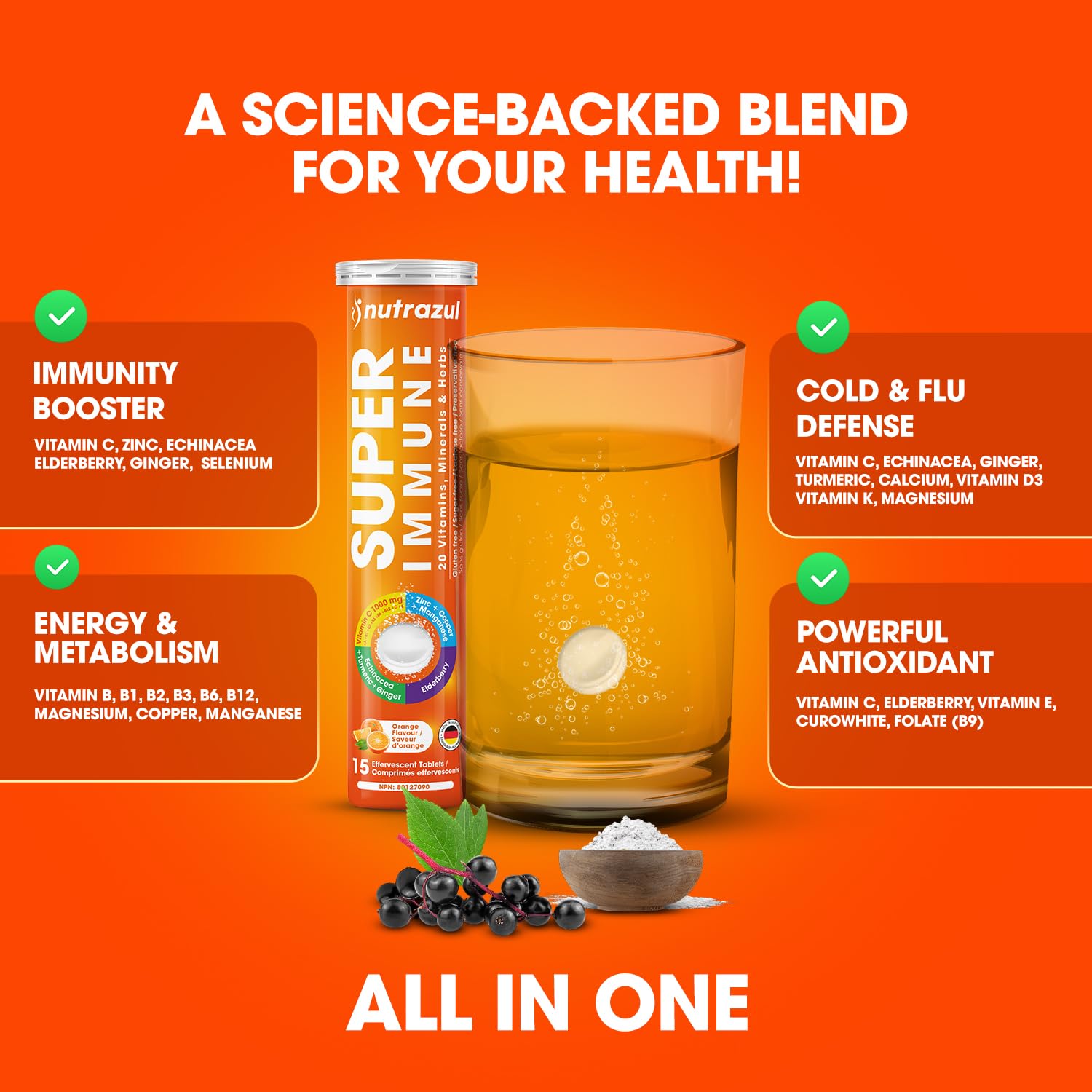 Nutrazul bottle-front view shows gluten-free and sugar-free formulation.