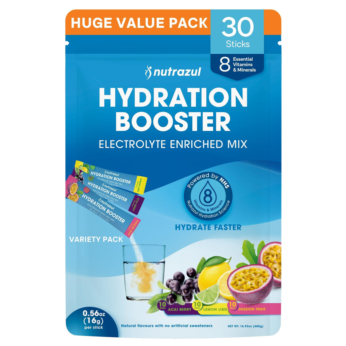 Nutrazul Hydration Booster acai berry stick dissolving in water for electrolyte support